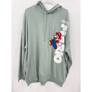 Super Mario XL Hoodie Mens Sage Green Graphic Nintendo Video Game Sweatshirt